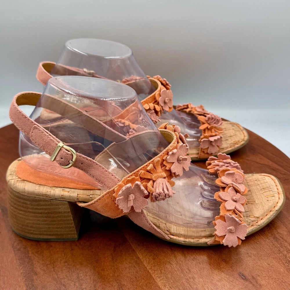 Born Springs Suede Flower Banded Slingback Sandals Kheli Orange Heels Womens 10